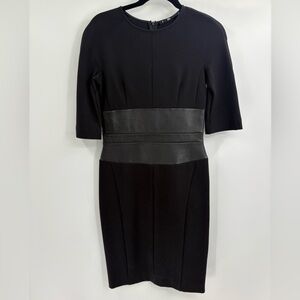 Jarbo black dress 3/4 length sleeve rayon nylon leather combo panel 34 size 4